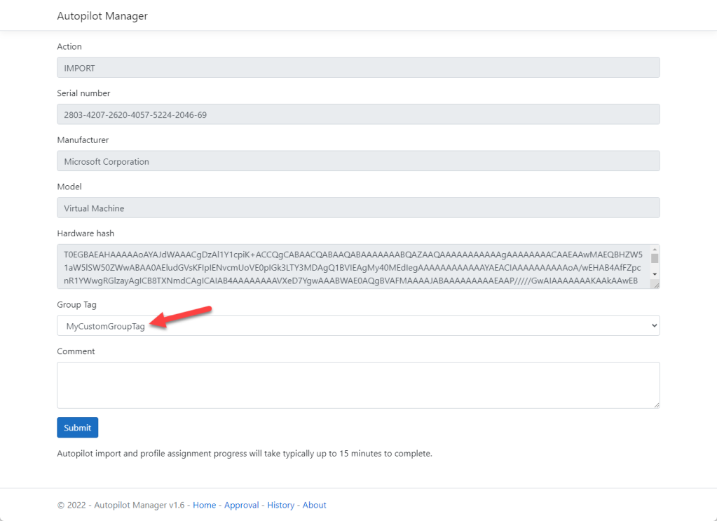 Autopilot Manager with a custom GroupTag provided by Azure Function Call