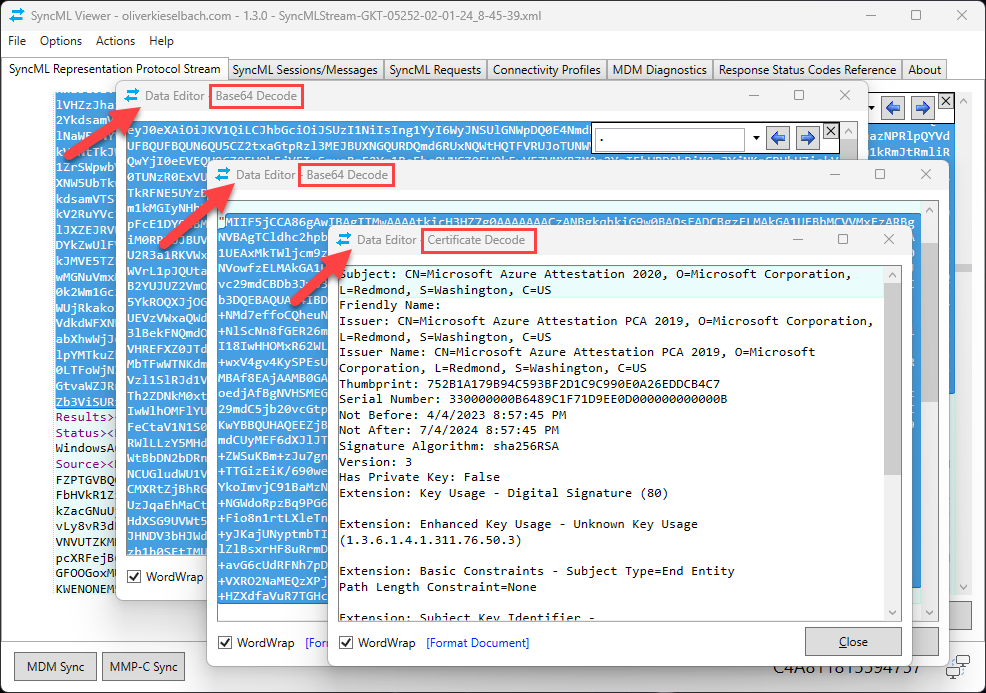 SyncML Viewer - Decode Base64 nested calling and decode Certificate
